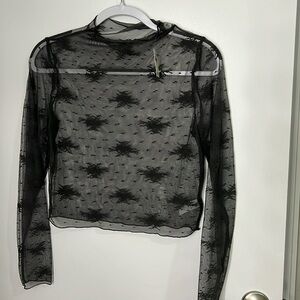 American Eagle Aerie cropped mock neck lace top color GRAY size MED